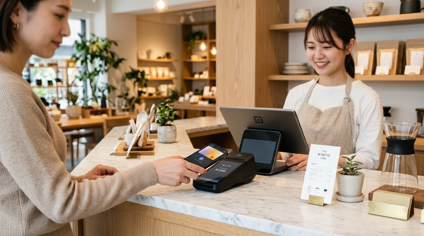 Squareの決済端末を設置したモダンなレジカウンター